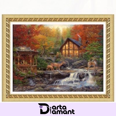ECO Goblen de diamante cerbi lângă râu